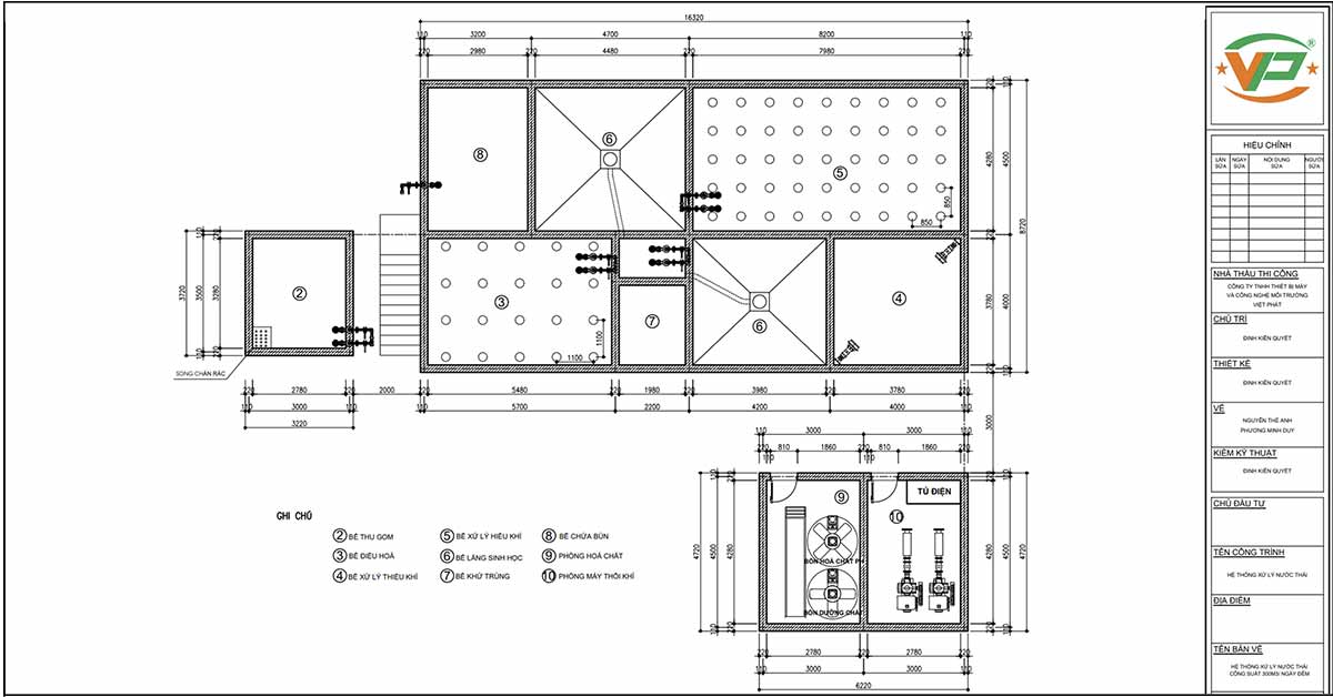 Bản vẽ mặt bằng hệ thống xử lý nước thải 300m3/ngày đêm