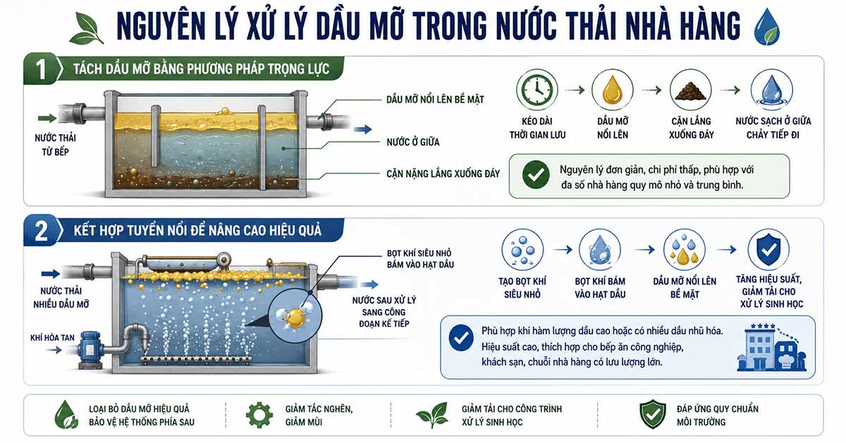 Nguyên lý xử lý dầu mỡ trong nước thải nhà hàng