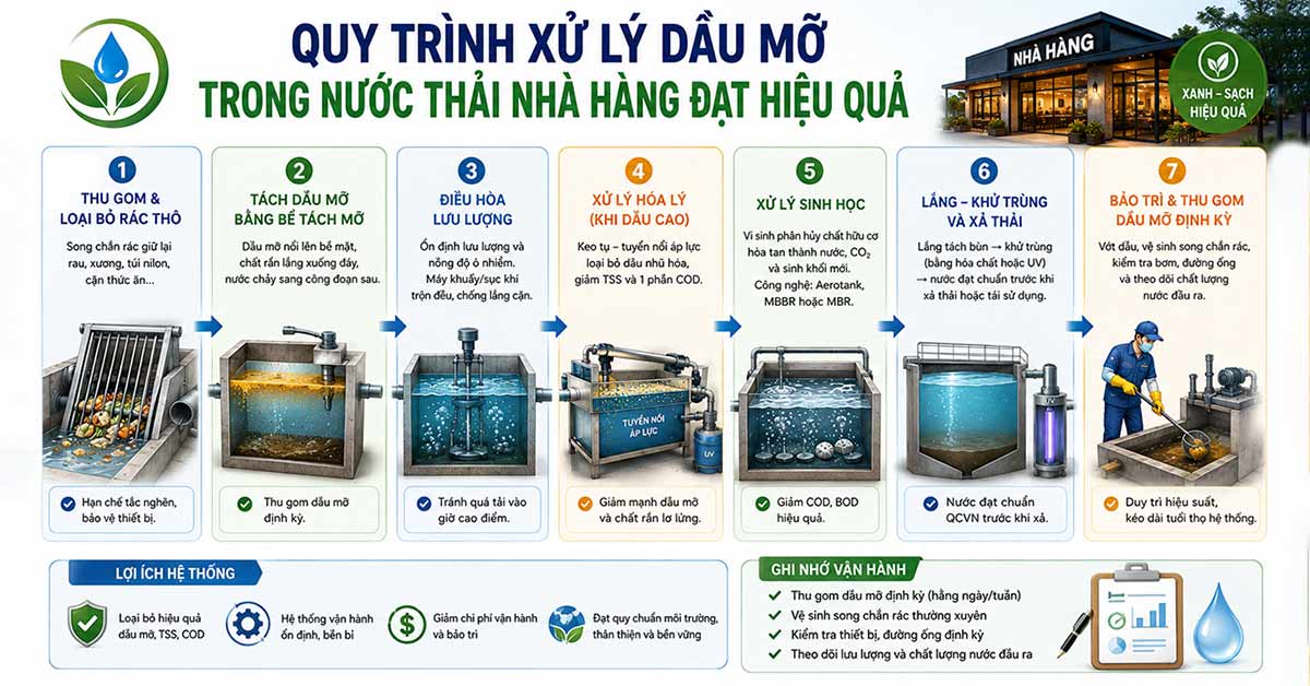 Quy trình xử lý dầu mỡ trong nước thải nhà hàng đạt hiệu quả