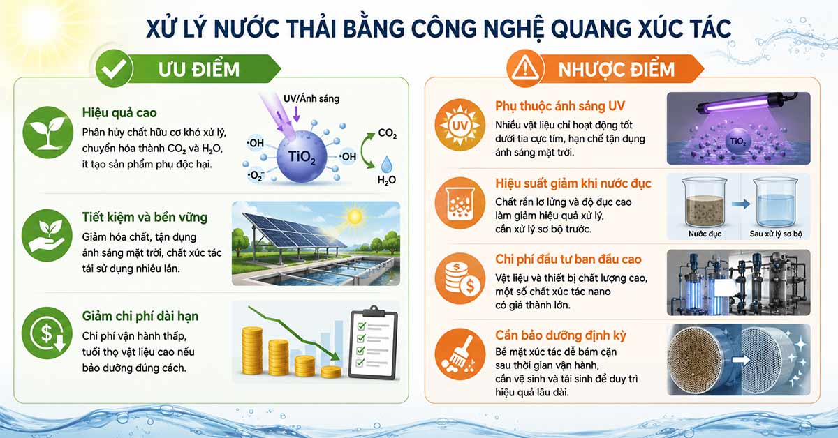 Ưu, nhược điểm của xử lý nước thải bằng công nghệ quang xúc tác