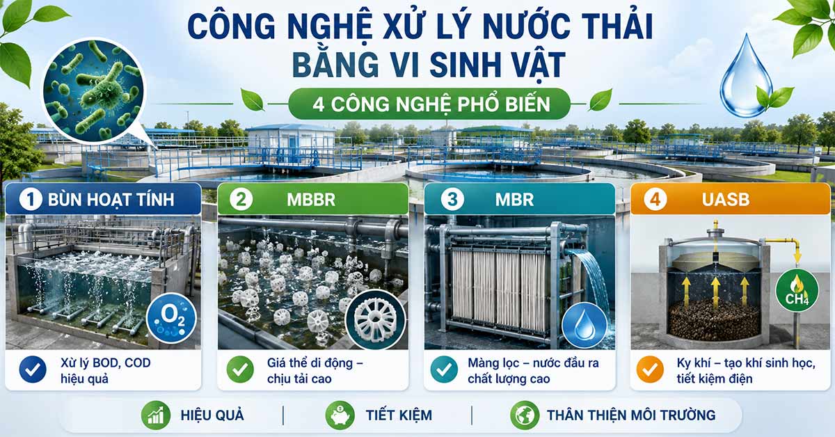 Các công nghệ xử lý nước thải bằng vi sinh vật được ứng dụng phổ biến