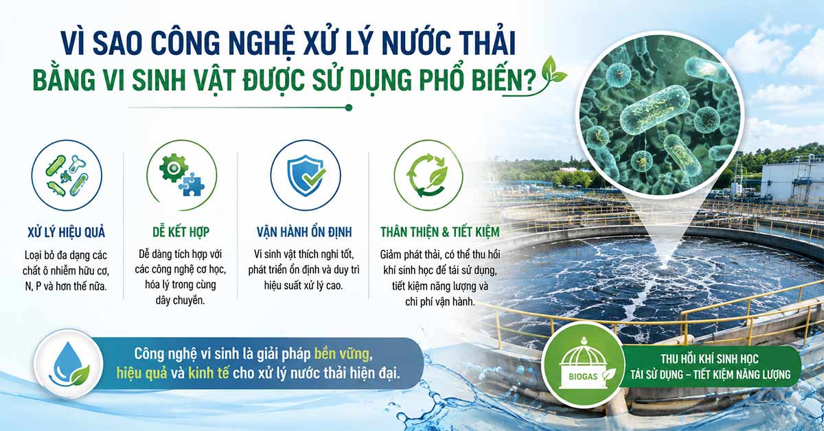 Lý do công nghệ xử lý nước thải bằng vi sinh vật được sử dụng phổ biến