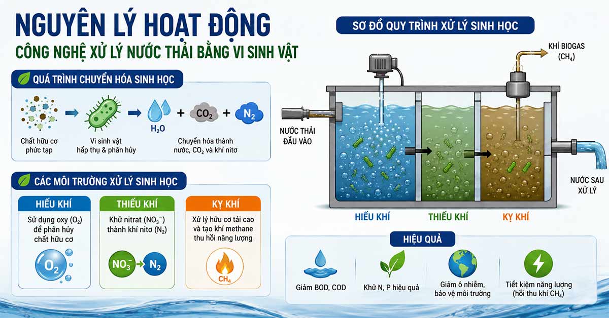 Nguyên lý hoạt động của công nghệ xử lý nước thải bằng vi sinh vật