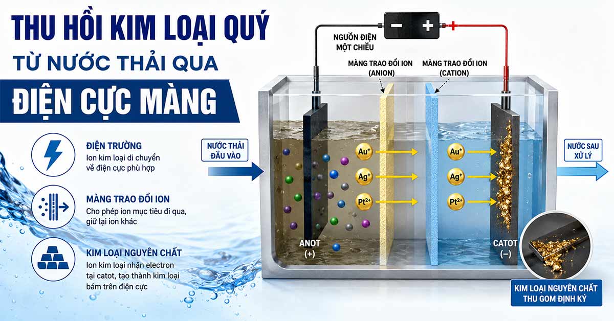 Nguyên lý hoạt động của công nghệ thu hồi kim loại quý từ nước thải qua điện cực màng