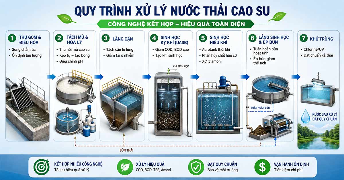 Quy trình xử lý nước thải cao su bằng công nghệ kết hợp