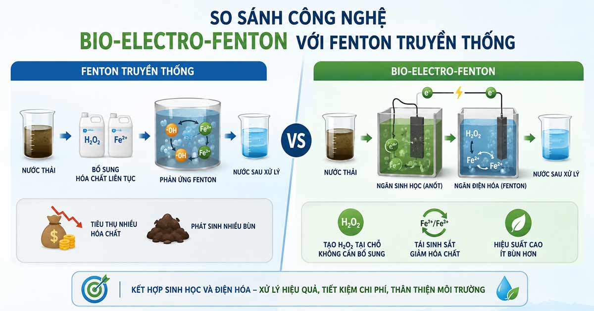 So sánh công nghệ Bio-electro-Fenton với phương pháp Fenton truyền thống