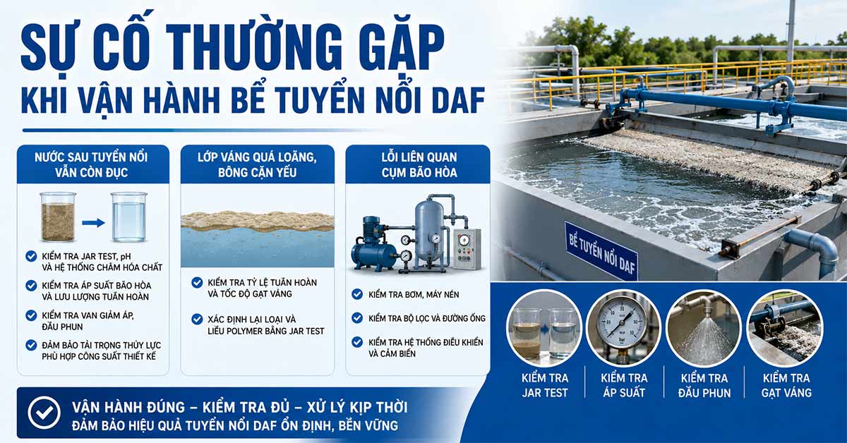 Sự cố thường gặp khi vận hành bể tuyển nổi DAF