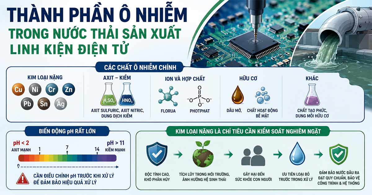 Thành phần ô nhiễm trong nước thải sản xuất linh kiện điện tử