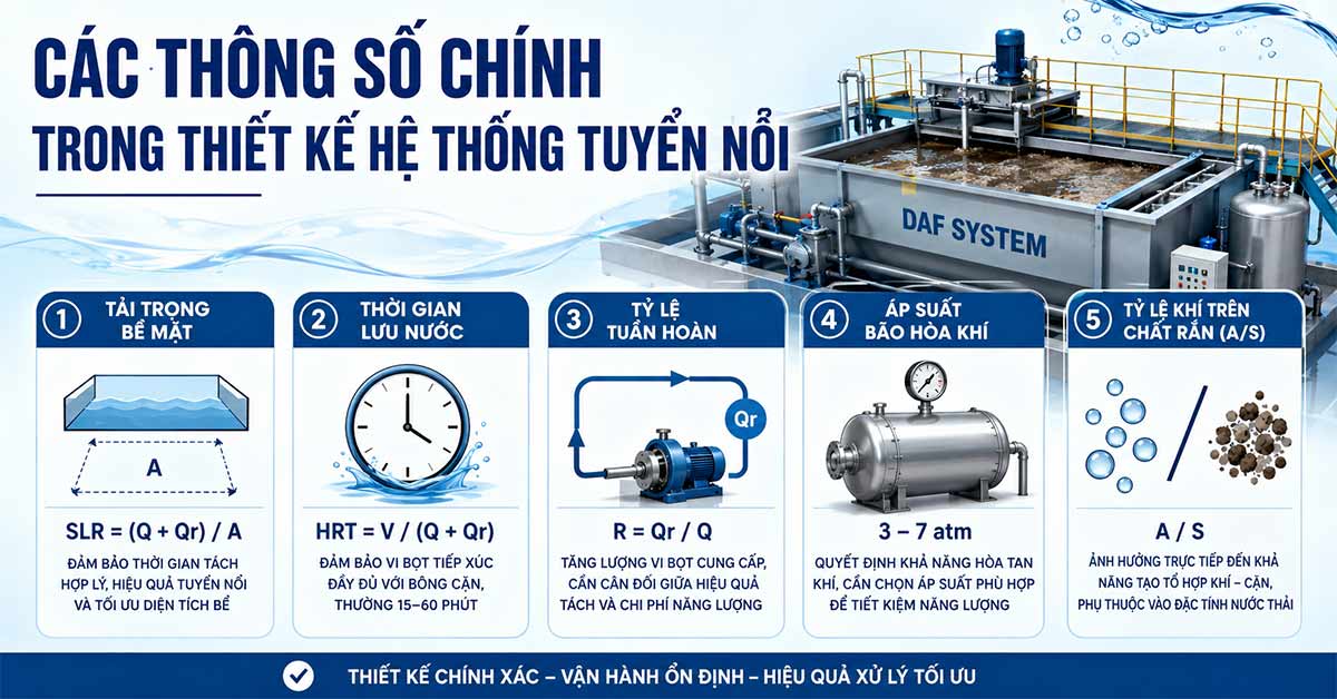 Các thông số chính trong thiết kế hệ thống tuyển nổi