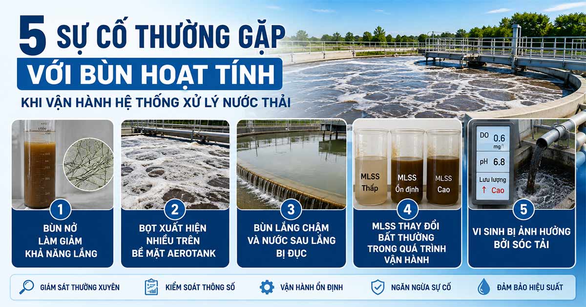 5 sự cố thường gặp với bùn hoạt tính khi vận hành hệ thống xử lý nước thải
