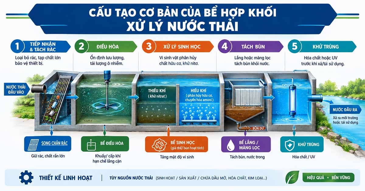 Cấu tạo cơ bản của bể hợp khối xử lý nước thải