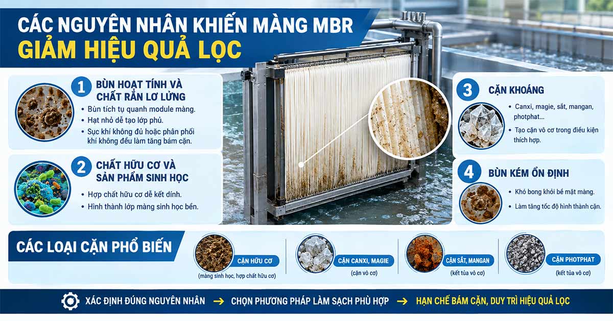 Nguyên nhân khiến màng MBR giảm hiệu quả lọc