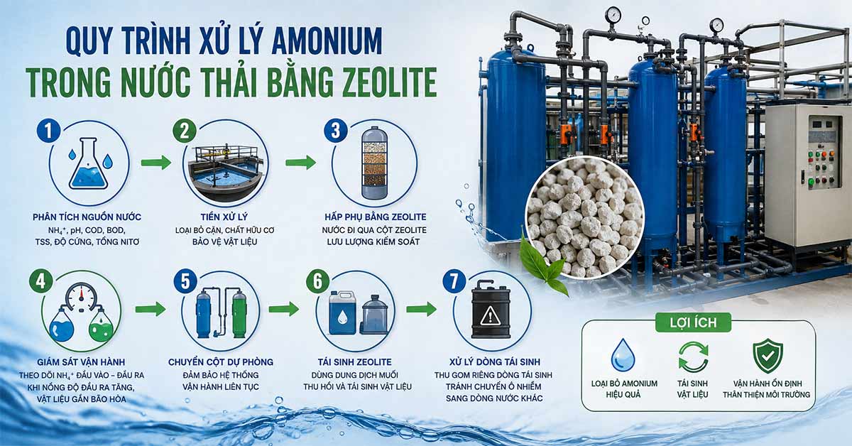 Quy trình xử lý amonium trong nước thải bằng Zeolite