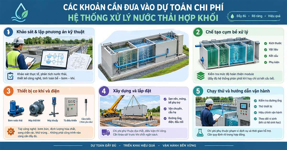 Các khoản cần đưa vào dự toán chi phí hệ thống xử lý nước thải hợp khối