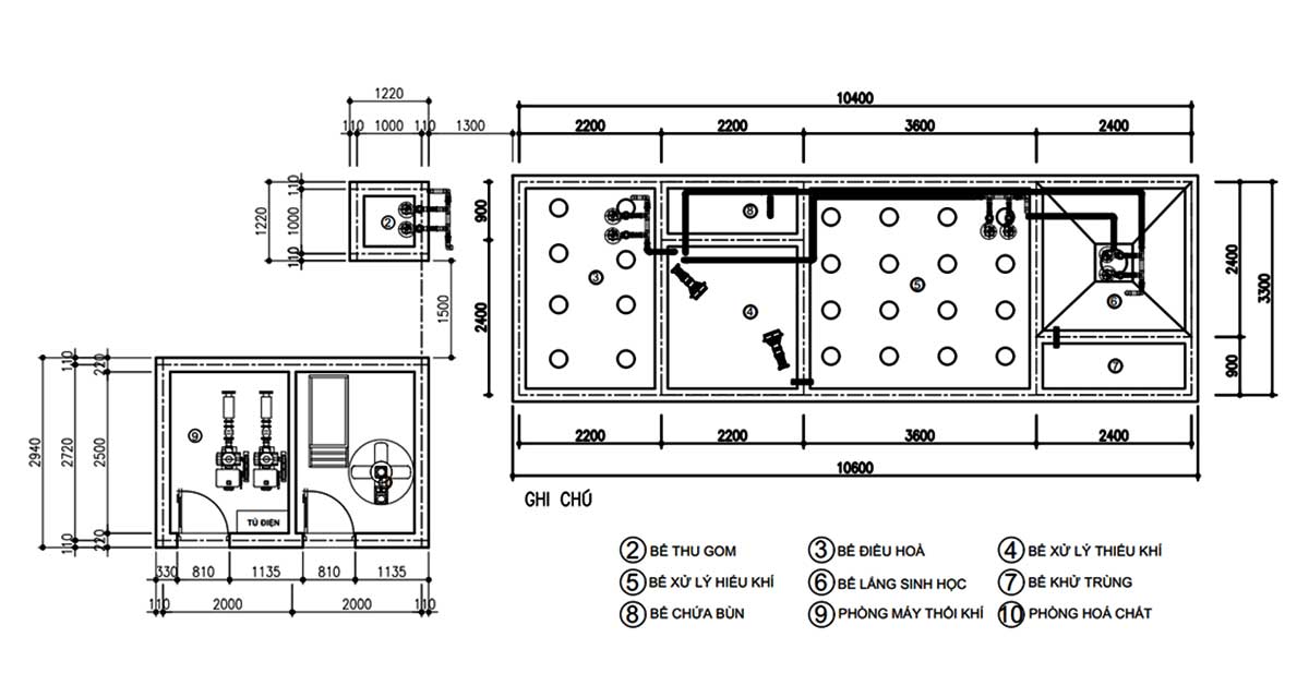 Sơ đồ mặt bằng dự án xử lý nước thải 50m3/ngày đêm tại Hòa Bình