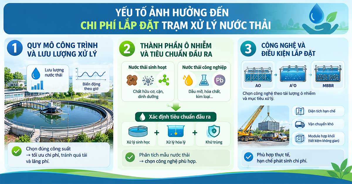 Các yếu tố ảnh hưởng đến chi phí lắp đặt trạm xử lý nước thải